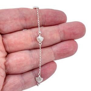 Estate Sterling Silver 925 Shell Charm Anklet Bracelet 9"-10"